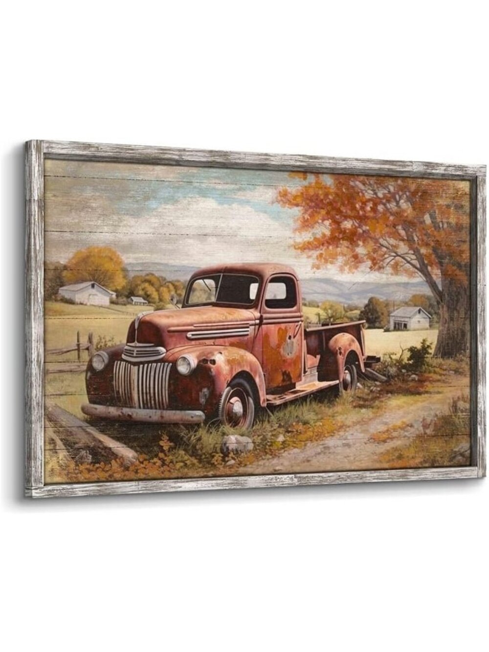 Rustic Red Truck Wood Wall Art - Framed Farmhouse Decor for Bedroom & Living